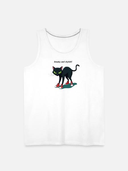 Midnight Cat in Red Sneakers - Men's Premium Tank - white