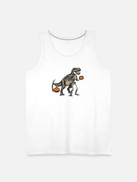 Dinosaur Skeleton Carving with Jack-o-Lantern - Men's Premium Tank - white