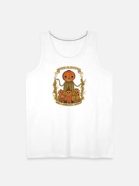Harvest Family Pumpkin Scarecrow Banner - Men's Premium Tank - white