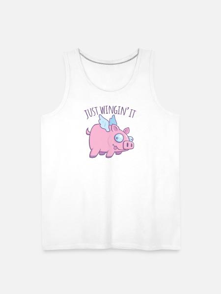 Just Wingin’ It Derpy Flying Pig - Men's Premium Tank - white