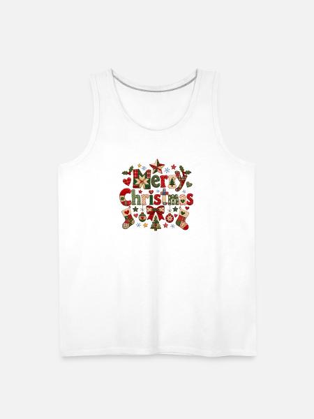 Merry Christmas Quilted Patchwork - Men's Premium Tank - white