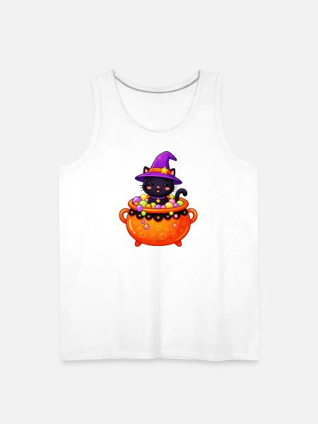 Whiskered Witch in Cauldron - Men's Premium Tank - white