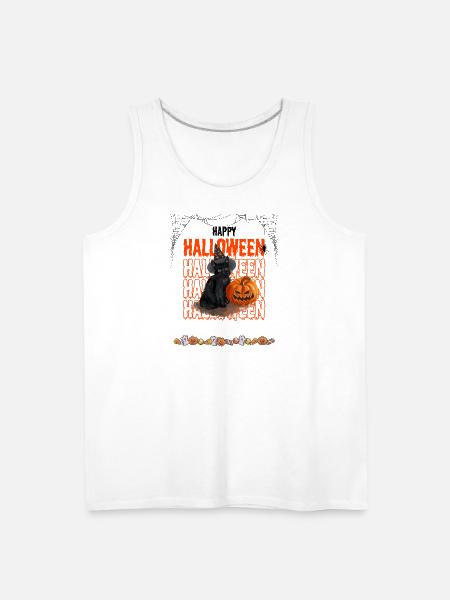 Black Cat and Pumpkin Halloween - Men's Premium Tank - white