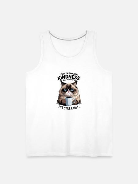Grumpy Cat with Coffee - Men's Premium Tank - white