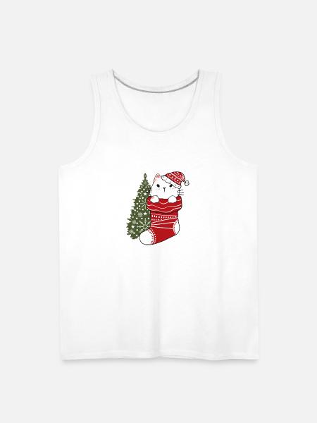 Cute Cat in Christmas Sock - Men's Premium Tank - white