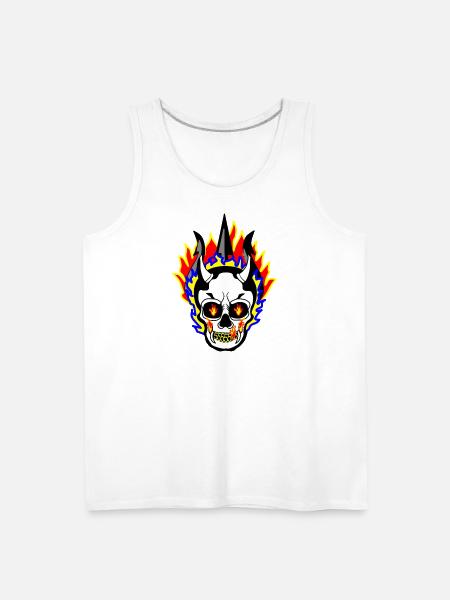 Flaming Skull 55555 Street Style - Men's Premium Tank - white