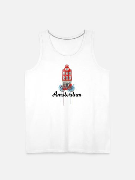 Amsterdam Bicycle on Red Facade - Men's Premium Tank - white