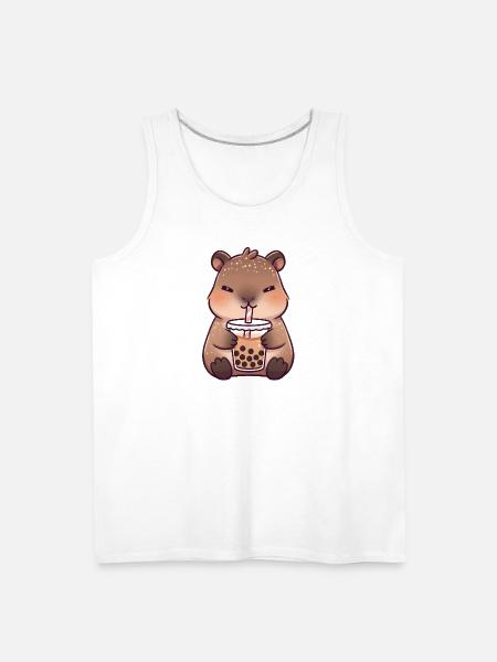 Kawaii CapybaraDrinking Milk Tea - Men's Premium Tank - white
