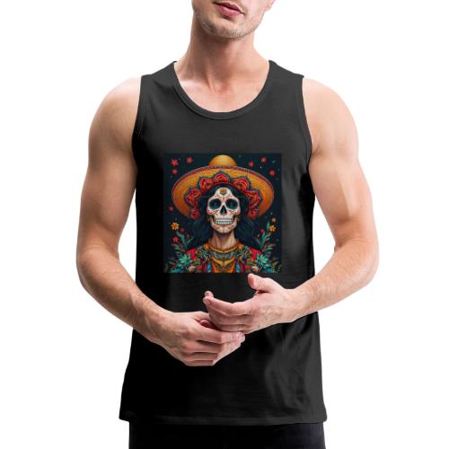 Charra Skull Art | Traditional Mexican Design - Men's Premium Tank