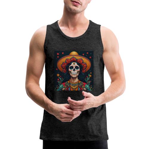 Charra Skull Art | Traditional Mexican Design - Men's Premium Tank