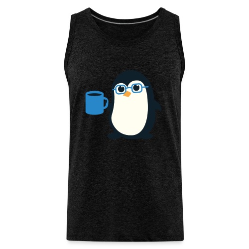 Penguin Coffee Cute - Blue Glasses - Men's Premium Tank