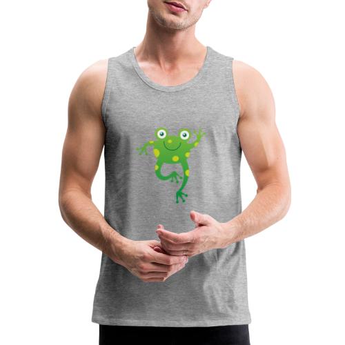 Smiling green frog waving animatedly - Men's Premium Tank