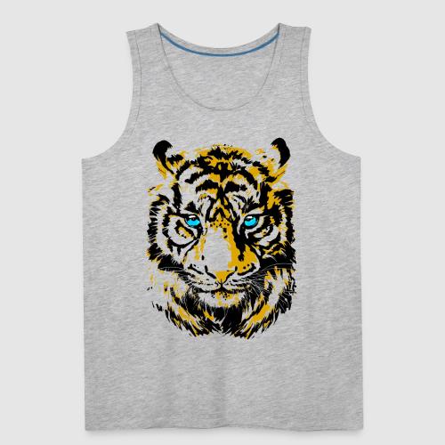 Yellow Tiger Head Portrait Drawing - Tiger Face - Men's Premium Tank