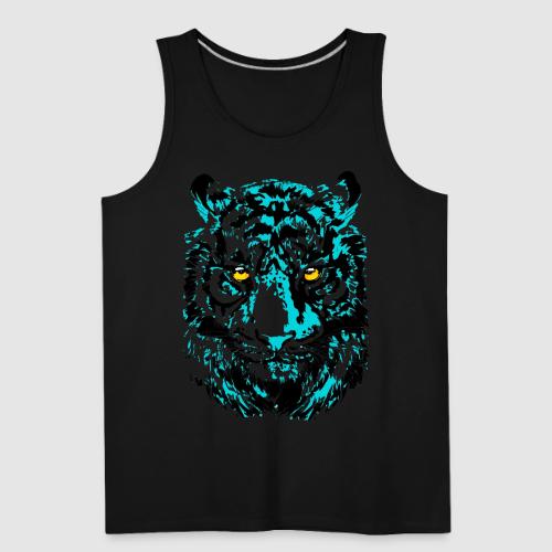 Artistic Tiger Head Portrait Drawing - Turquoise - Men's Premium Tank