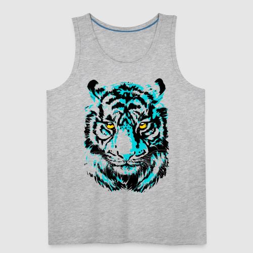 Artistic Tiger Head Portrait Drawing - Turquoise - Men's Premium Tank