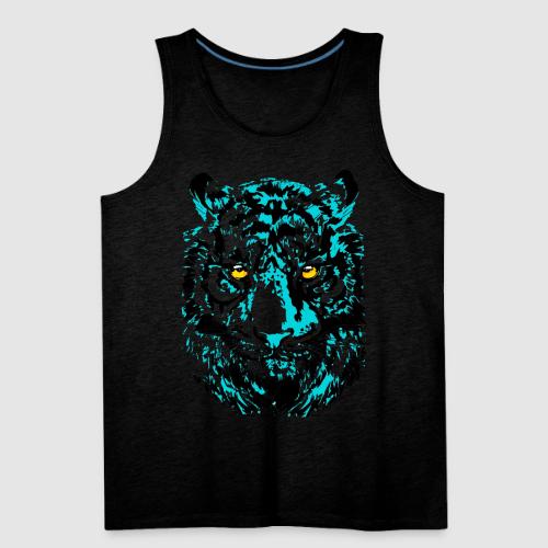 Artistic Tiger Head Portrait Drawing - Turquoise - Men's Premium Tank