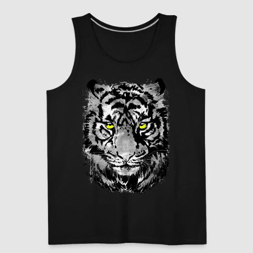 Gray Tiger Head Portrait Drawing - Black and White - Men's Premium Tank