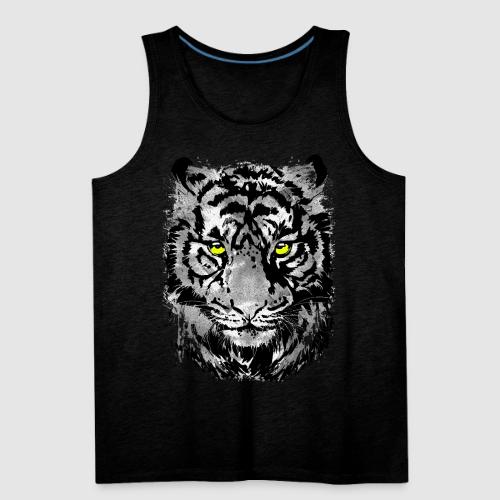 Gray Tiger Head Portrait Drawing - Black and White - Men's Premium Tank
