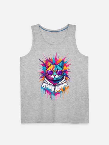 Neon Splash Cat Hoodie - Men's Premium Tank - heather gray