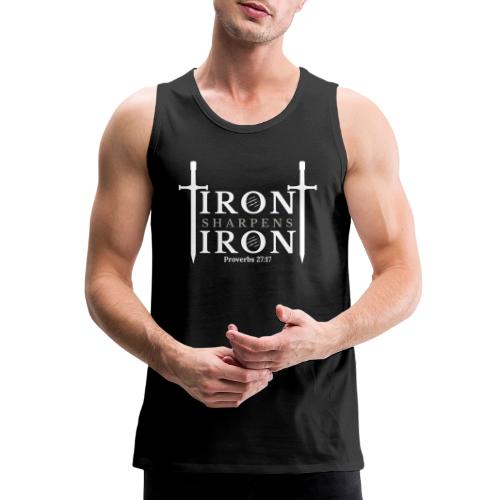 Iron Sharpens Iron - Proverbs 27:17 (White & Grey) - Men's Premium Tank