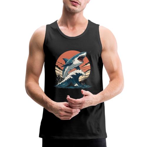 Fierce Shark Breaking Through Waves - Men's Premium Tank