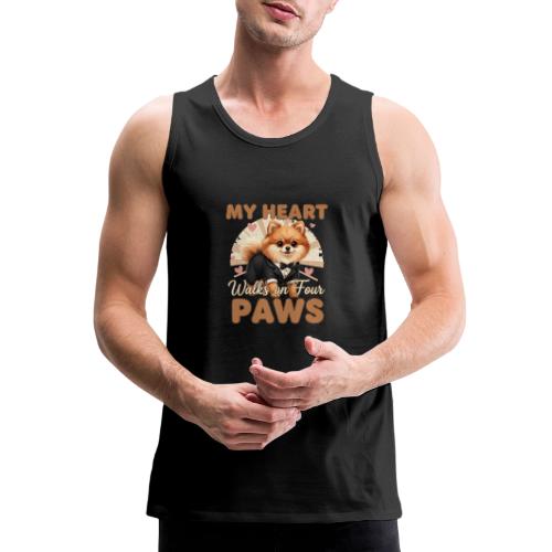 My Heart Walks on Four Paws – Pomeranian tee - Men's Premium Tank