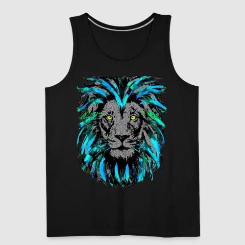 Turquoise Lion Head Drawing - Zodiac Leo - Men's Premium Tank