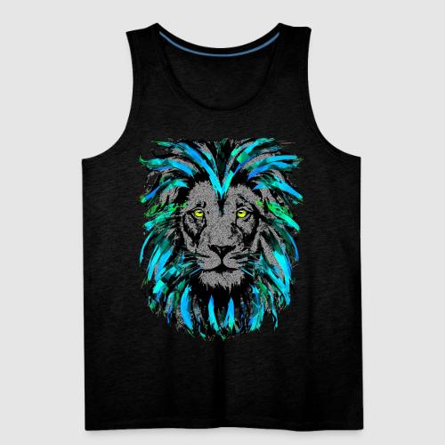 Turquoise Lion Head Drawing - Zodiac Leo - Men's Premium Tank