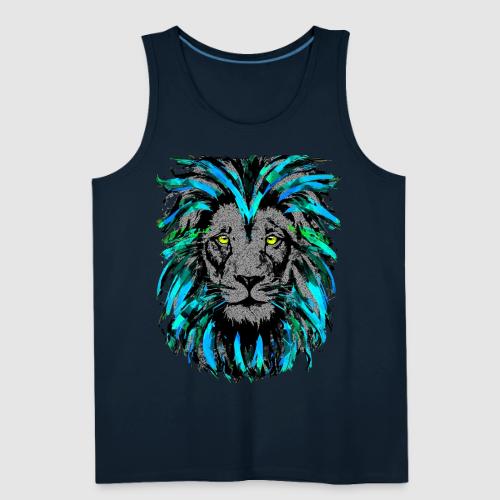 Turquoise Lion Head Drawing - Zodiac Leo - Men's Premium Tank