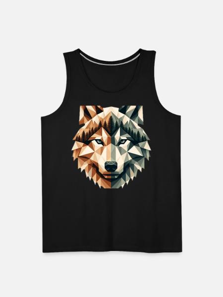 Geometric Wolf Over Peaks - Men's Premium Tank - black