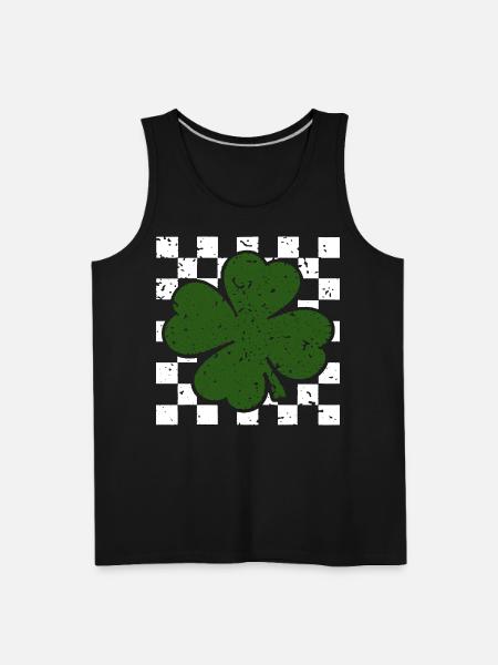 Emerald FourLeaf Clover on Checkerboard - Men's Premium Tank - black