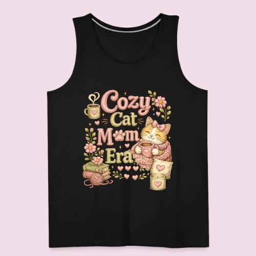 Cozy Cat Mom Era Faux Stitched Design - Men's Premium Tank
