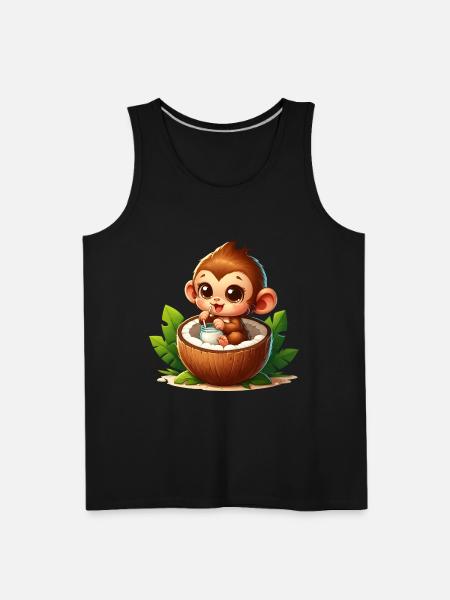Monkey Relaxing Inside Coconut - Men's Premium Tank - black