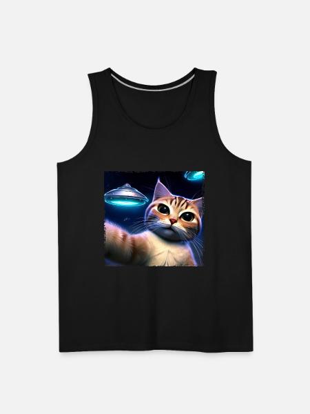 Cat selfie with UFO - Men's Premium Tank - black