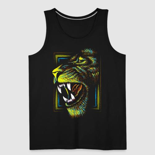 Colorful Artistic Lion Head - Roaring Lion Drawing - Men's Premium Tank
