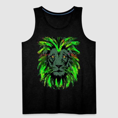 Green Lion Head Portrait Drawing - Green Lion - Men's Premium Tank