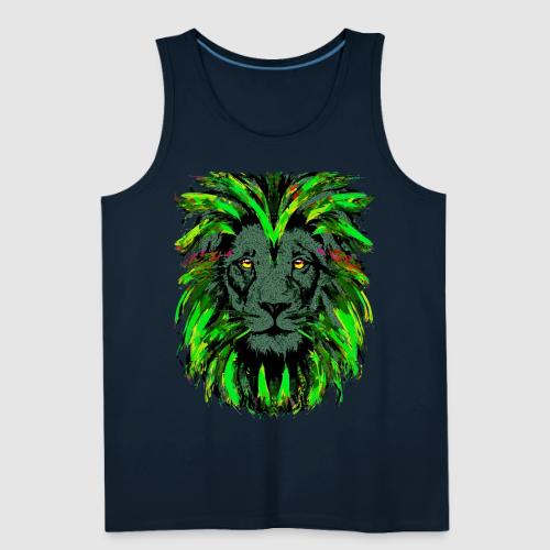 Green Lion Head Portrait Drawing - Green Lion - Men's Premium Tank