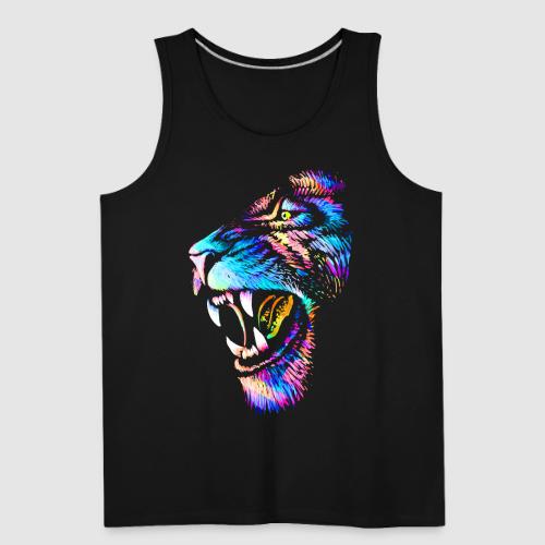 Colorful Lion Head Portrait Drawing - Roaring Lion - Men's Premium Tank