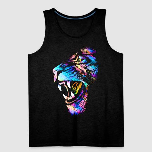 Colorful Lion Head Portrait Drawing - Roaring Lion - Men's Premium Tank