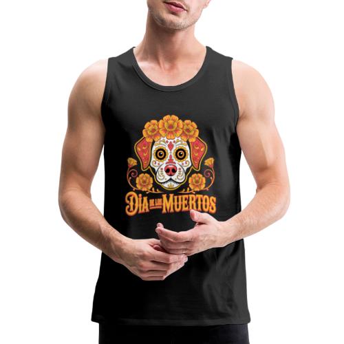 Dia De Los Muertos Dog Skull Flowers - Men's Premium Tank