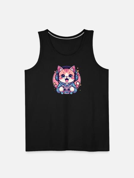 Pixel Purring Gamer Kitty - Men's Premium Tank - black