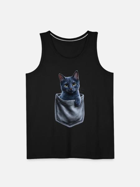Russian Blue Cat In Pocket - Men's Premium Tank - black