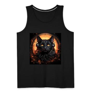 Black cat with earbuds listen to music - Men's Premium Tank - black - Front