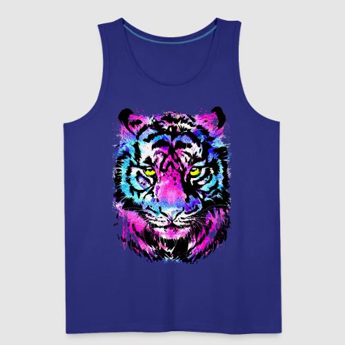 Neon Pink Tiger Head Portrait Drawing - Blue Tiger - Men's Premium Tank