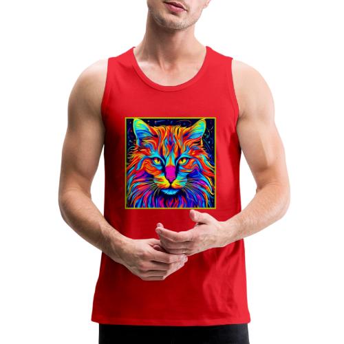 Neon Feline: Colorful Cat Painting - Men's Premium Tank
