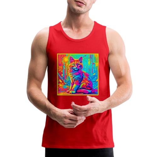 Luminous Feline: Colorful Neon Cat - Men's Premium Tank