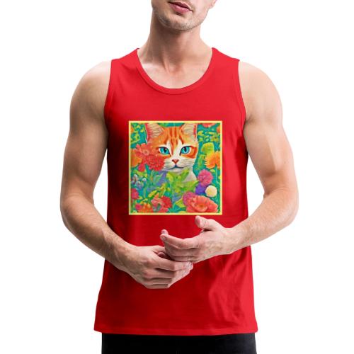 Cat and Flowers Painting - Men's Premium Tank