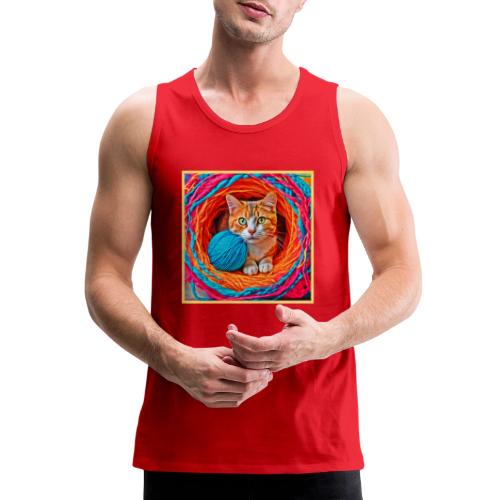 Feline and Yarn Painting - Men's Premium Tank