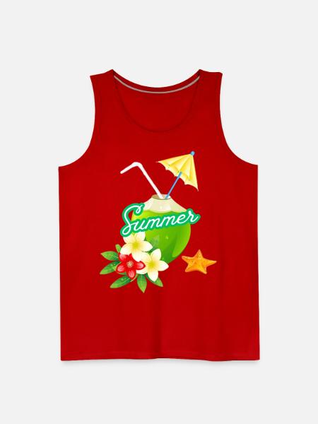 Tropical Summer Coconut with Flowers - Men's Premium Tank - red