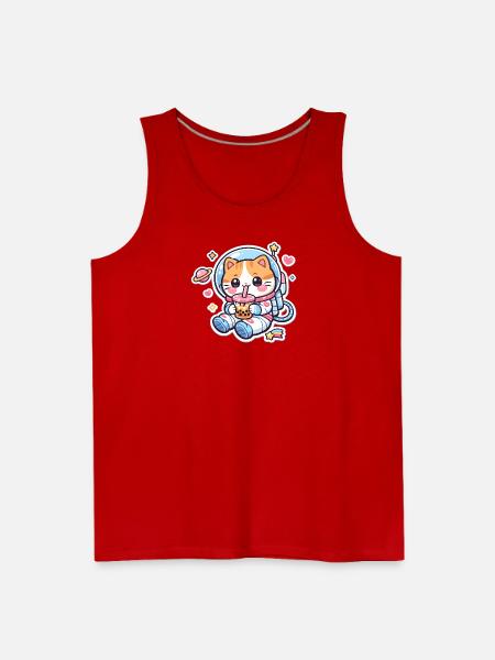 Cosmic Kitty Bubble Tea - Men's Premium Tank - red